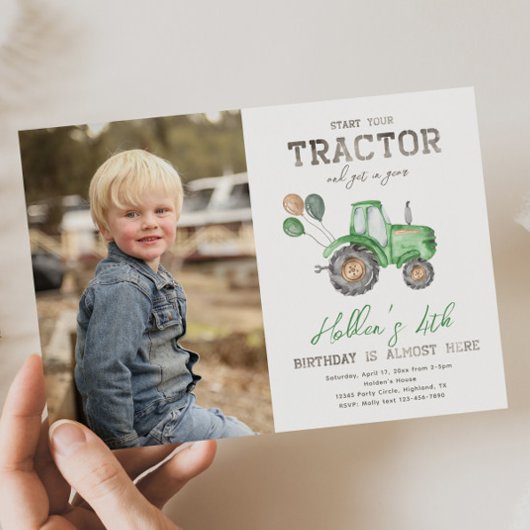 Tractor Photo Birthday Invitation | BOERDERIJ Kaart
