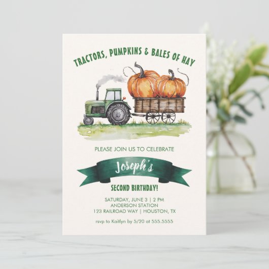 Tractor Pompoen Herfst Herfst Verjaardag Kaart (Staand voorkant)