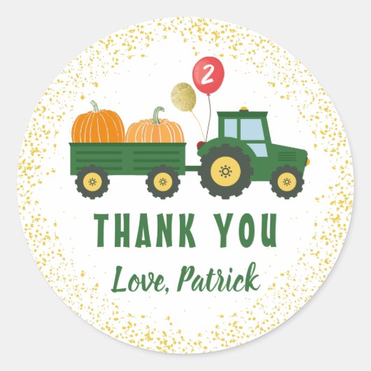 Tractor Pumpkin Autumn Birthday Dank u Ronde Sticker (Voorkant)