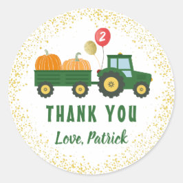 Tractor Pumpkin Autumn Birthday Dank u Ronde Sticker