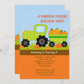 Tractor Pumpkin Birthday Party Invitation Kaart (Voorkant / Achterkant)