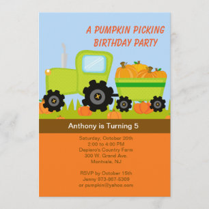 Tractor Pumpkin Birthday Party Invitation Kaart