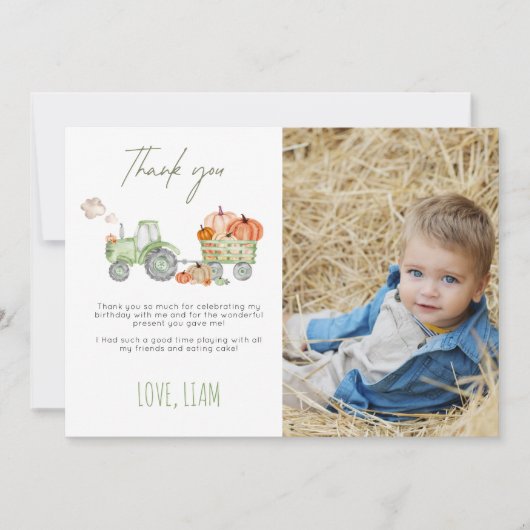 Tractor & Pumpkin Birthday Thank You Photo Card Kaart (Voorkant)