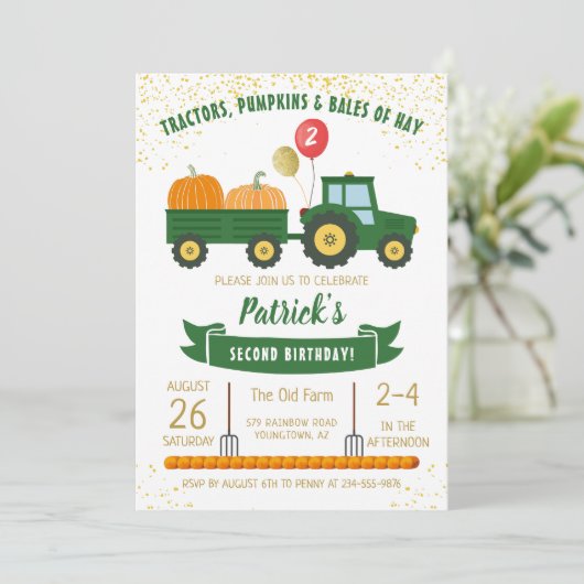 Tractor Pumpkin Herfst najaar uitnodiging (Staand voorkant)