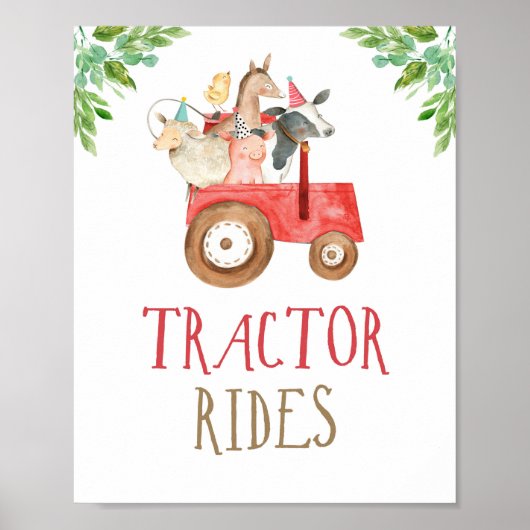 Tractor Rides Farm Animals Barnyard Boy Birthday P Poster (Voorkant)