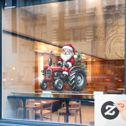 Tractor Santa Window Cling Raamsticker (Cafe Raam)