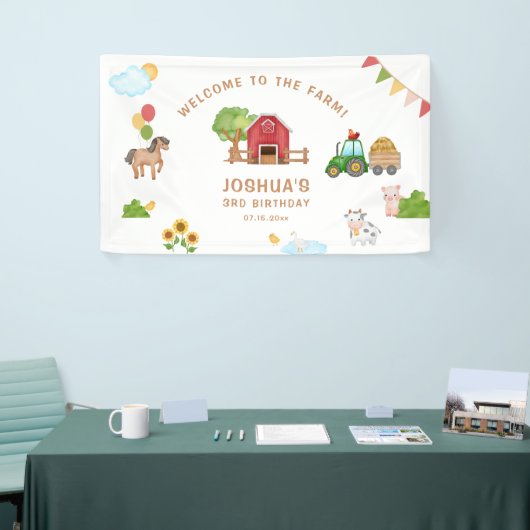 Tractor Schattige Red Barn Animals Verjaardagsfees Spandoek (Beurs)