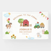 Tractor Schattige Red Barn Animals Verjaardagsfees Spandoek (Horizontaal)