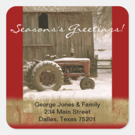 Tractor & Schuur Kerstmis Envelop Seal Vierkante Sticker