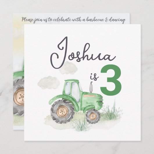 Tractor Thema 13.3cm x 13.3cm Uitnodiging (Voorkant / Achterkant)