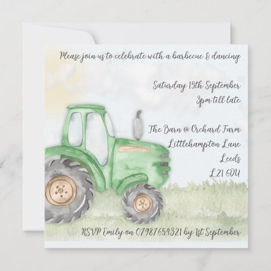 Tractor Thema 13.3cm x 13.3cm Uitnodiging (Achterkant)
