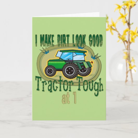 Tractor Tough 1e Verjaardag Kaart (Gele Bloem)