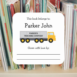Tractor Trailer Truck kinderboekenplaat Vierkante Sticker