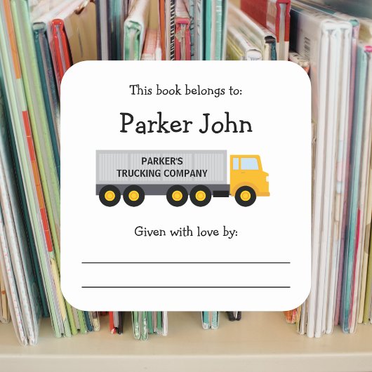 Tractor Trailer Truck kinderboekenplaat Vierkante Sticker