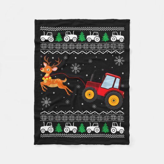 Tractor Ugly Christmas Tree Holiday Funny Xmas Boy Fleece Deken (Voorkant)