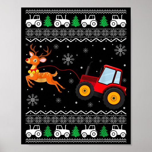 Tractor Ugly Christmas Tree Holiday Funny Xmas Boy Poster (Voorkant)