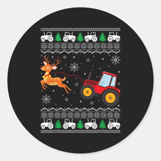 Tractor Ugly Christmas Tree Holiday Funny Xmas Boy Ronde Sticker (Voorkant)