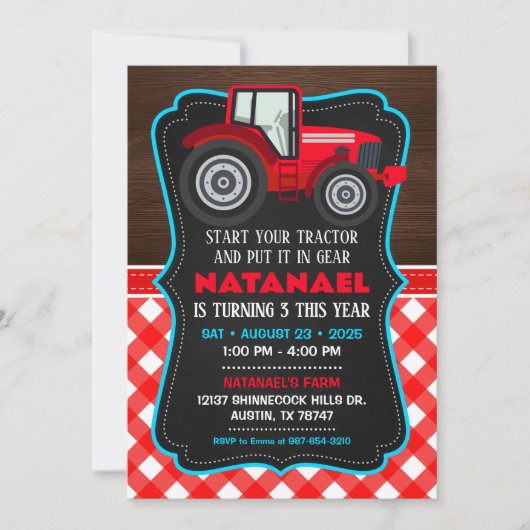 Tractor Uitnodiging voor Boerderij Verjaardagsfees (Voorkant)