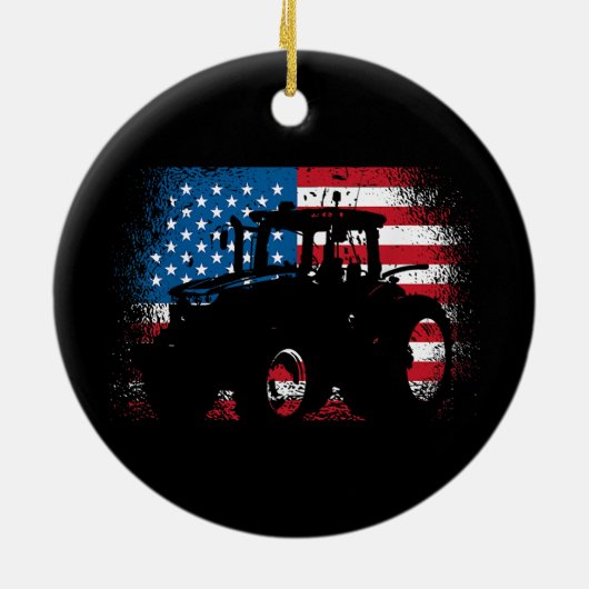 Tractor USA-vlag voor patriottische boer Keramisch Ornament (Achterkant)