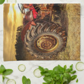 tractor van Antiek rode tractor Boerderij Theedoek (Gevouwen)