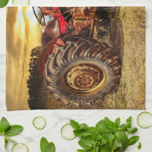  tractor van Antiek rode tractor Boerderij Theedoek (Gevouwen)