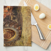 tractor van Antiek rode tractor Boerderij Theedoek (Quarter Fold)