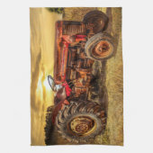 tractor van Antiek rode tractor Boerderij Theedoek (Verticaal)