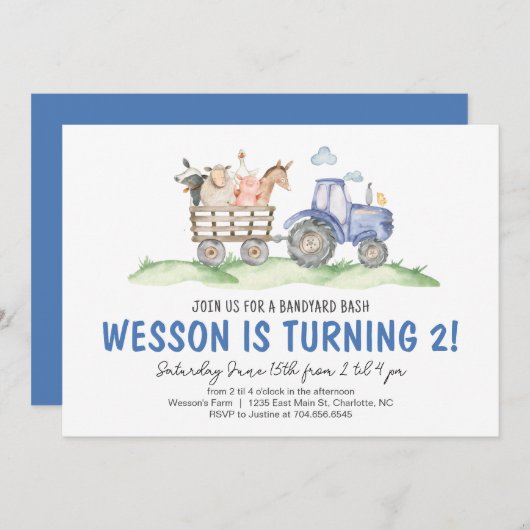 Tractor Verjaardag, Boerderij Verjaardag Uitnodigi Kaart (Voorkant / Achterkant)