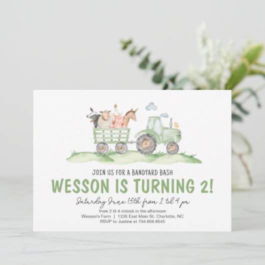 Tractor Verjaardag, Boerderij Verjaardag Uitnodigi Kaart (Staand voorkant)
