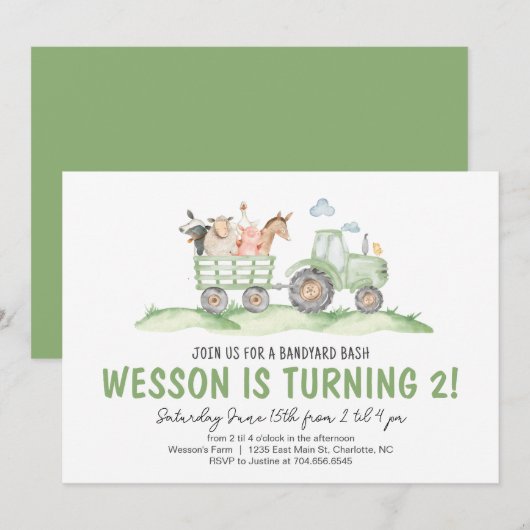 Tractor Verjaardag, Boerderij Verjaardag Uitnodigi Kaart (Voorkant / Achterkant)