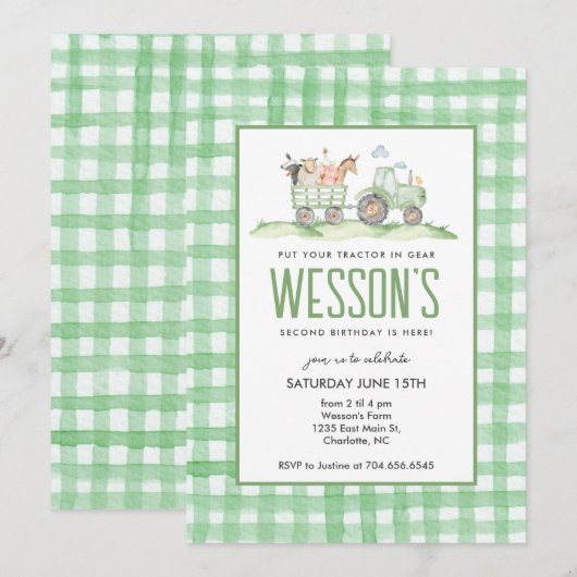 Tractor verjaardag, boerderij verjaardagsuitnodigi kaart (Voorkant / Achterkant)