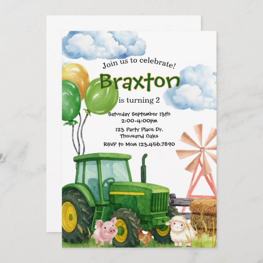 Tractor Verjaardag, Groene Tractor Boerderij Verja Kaart (Voorkant / Achterkant)