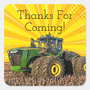 Tractor Verjaardagsfeestapparatuur Geel Plezier Vierkante Sticker