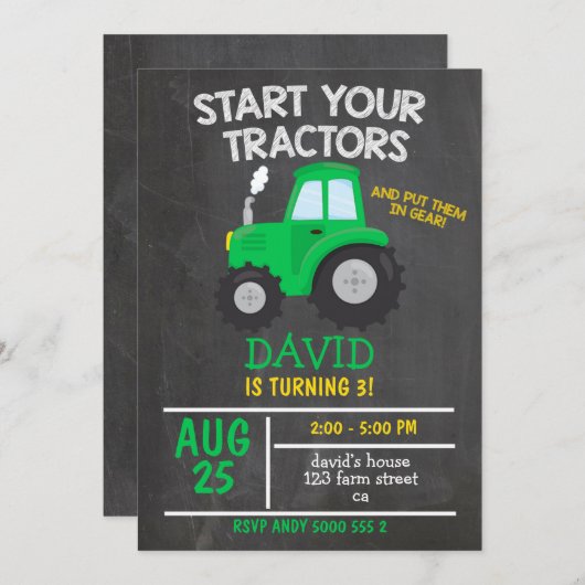 Tractor Verjaardagsfeestje Jongen Kaart (Voorkant / Achterkant)