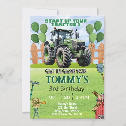 Tractor Verjaardagsfeestje Kaart (Voorkant)