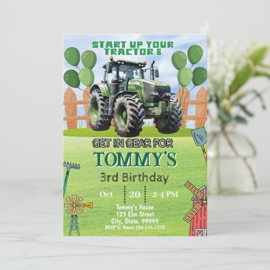 Tractor Verjaardagsfeestje Kaart (Staand voorkant)