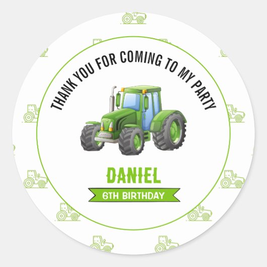Tractor Verjaardagsfeestje Ronde Sticker (Voorkant)