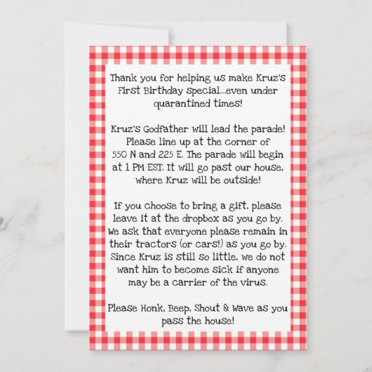 Tractor Verjaardagsparade Verjaardagsuitnodiging Kaart (Achterkant)