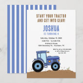Tractor verjaardagsuitnodiging blauwe tractor kaart (Voorkant / Achterkant)