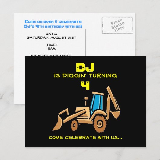 Tractor verjaardagsuitnodiging uitnodiging briefkaart (Voorkant / Achterkant)