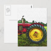 Tractor voor rood en geel Boerderij Briefkaart (Voorkant / Achterkant)