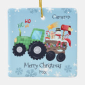 Tractor Vrolijk Kerstfeest Naam en jaar Keramisch Ornament (Voorkant)