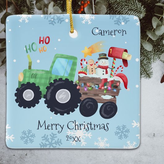 Tractor Vrolijk Kerstfeest Naam en jaar Keramisch Ornament