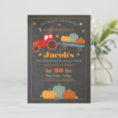 Tractoren Pompoenen Verjaardag 1e Een Herfst Krijt Kaart (Staand voorkant)