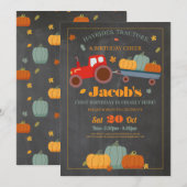 Tractoren Pompoenen Verjaardag 1e Een Herfst Krijt Kaart (Voorkant / Achterkant)