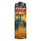 tractoroogst van het veld van de vurige tarwe thermosbeker (Voorkant)