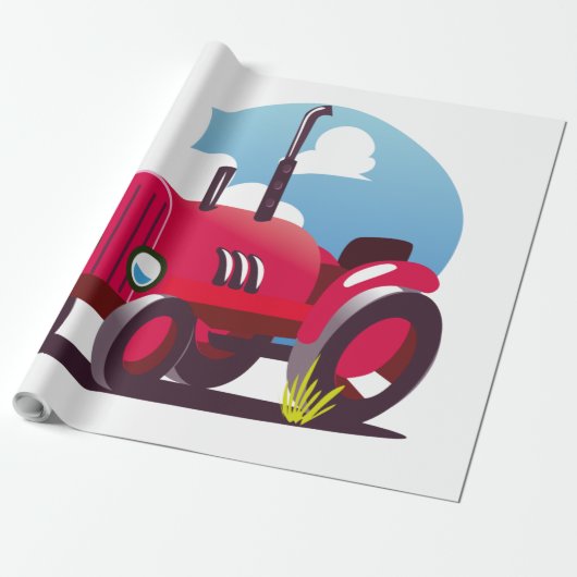 Tractorpatroon (blauwe achtergrond) cadeaupapier (Uitgerold)