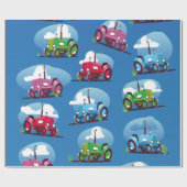 Tractorpatroon (blauwe achtergrond) cadeaupapier (Vlak)