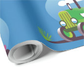 Tractorpatroon (blauwe achtergrond) cadeaupapier (Rol Hoek)