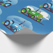 Tractorpatroon (blauwe achtergrond) cadeaupapier (Hoek)